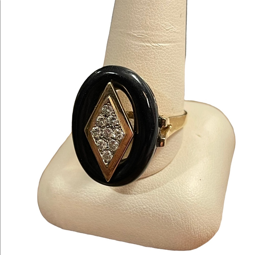 Antique 14k Gold Black onyx & diamonds Art Deco Mens Ring
